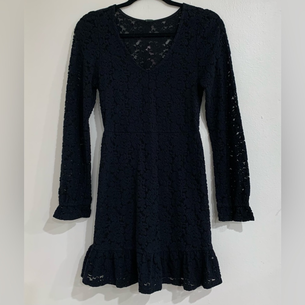 Soft Black Ruff Hem & Cuffs LS dress Dark Romantic Size XS